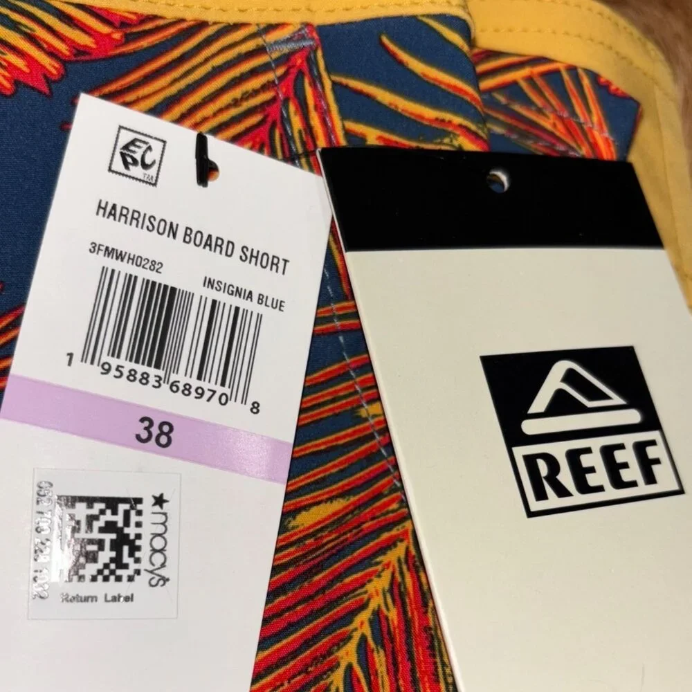 NWT Reef Harrison Board Shorts 38 Palm Print Surf Insignia Blue Swim Shorts